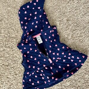 Carters Baby Girls Navy Blue Pink‎ Hearts Quilted Hooded Vest I Size 18M